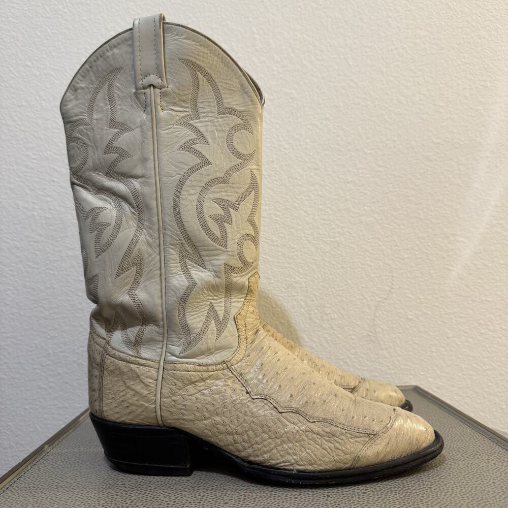 Vtg Tony Lama Y8464 Smooth Ostrich Creme Men’s Size 8.5 D Cowboy Boots Western